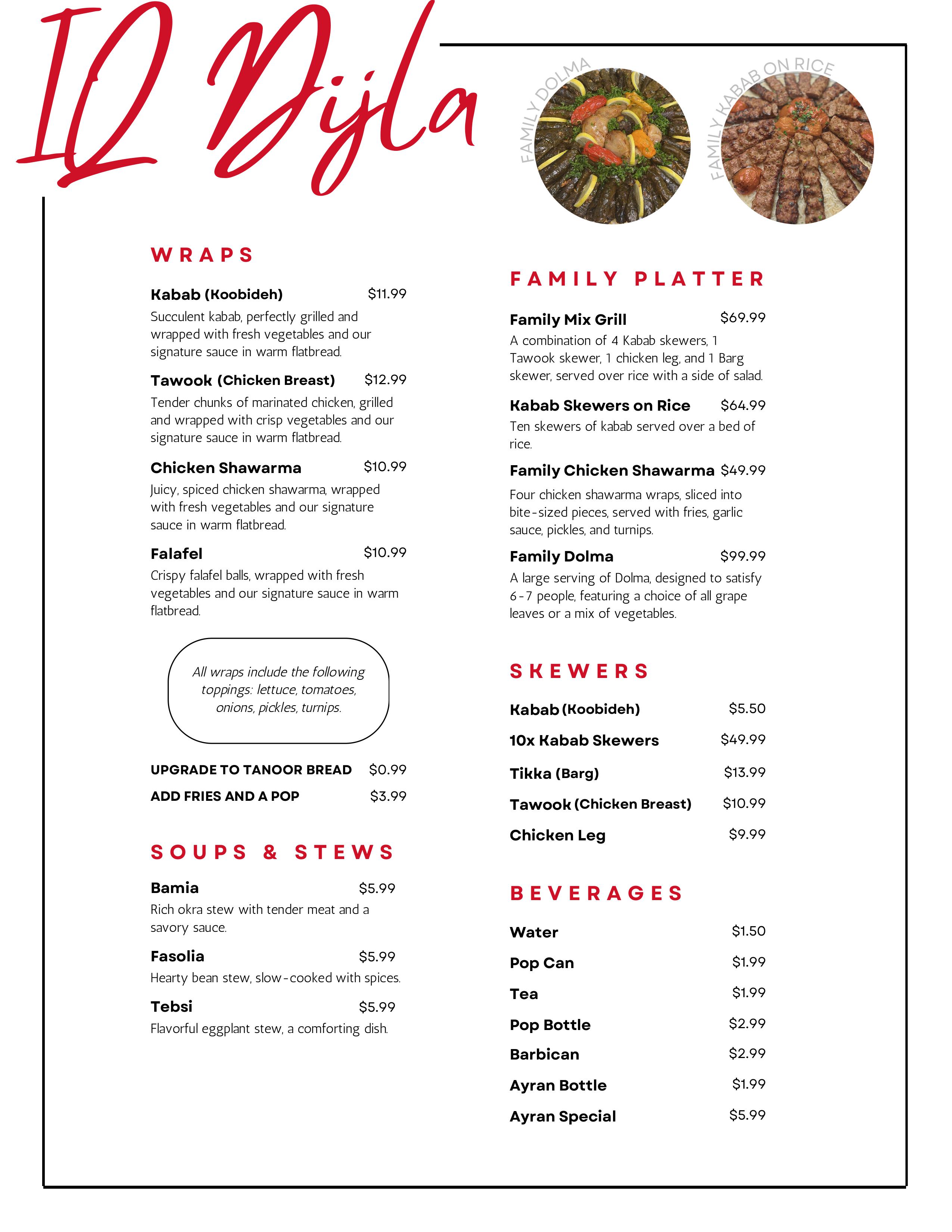 Dijla Restaurant Menu 2 - Iraqi & Persian food in Mississauga